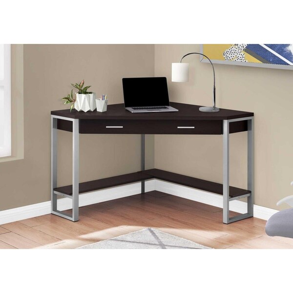 Gfancy Fixtures 30 in. Cappuccino Particle Board & Silver Metal Computer Desk GF2467680 - main